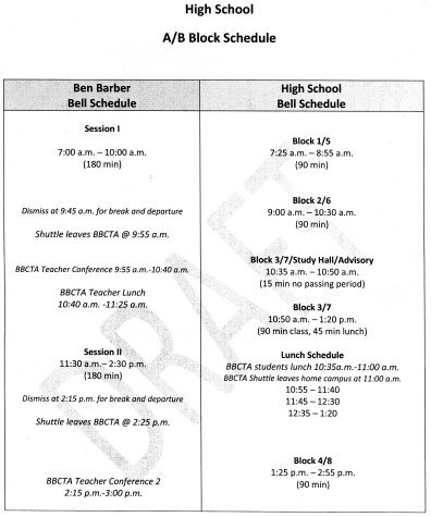 The drafted schedule for school year 2016-2017.
